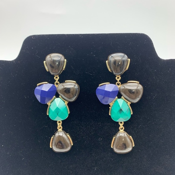 Multi Color Stones And Crystals Dangle Long Drop Fashion Earrings - Picture 5 of 9